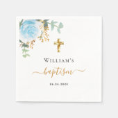 Serviette En Papier Baptême eucalyptus verdure floral bleu garçon (Devant)