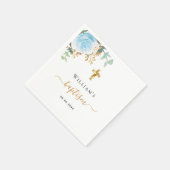 Serviette En Papier Baptême eucalyptus verdure floral bleu garçon (Coin)