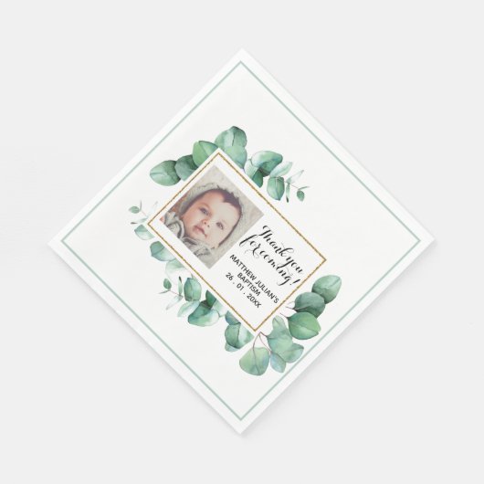 Serviette En Papier Baptême Eucalyptus verdure MERCI Christening (Coin)