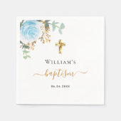 Serviette En Papier Baptême eucalyptus vert bleu garçon fleuri (Devant)