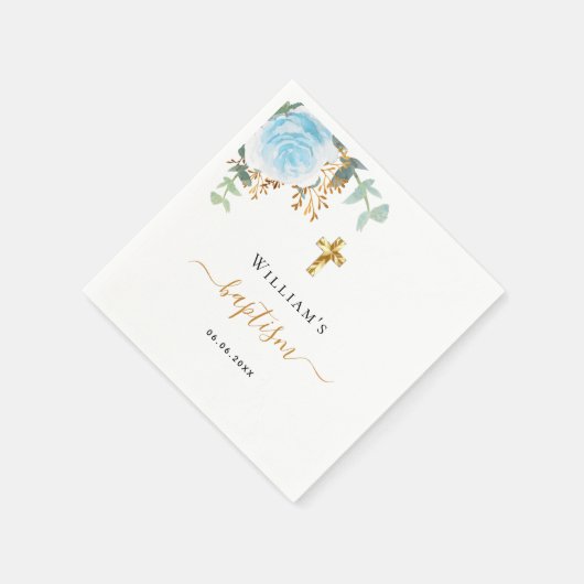 Serviette En Papier Baptême eucalyptus vert bleu garçon fleuri (Coin)