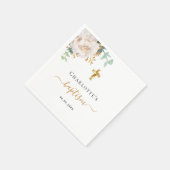 Serviette En Papier Baptême eucalyptus vert croix d'or fleuri (Coin)