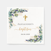Serviette En Papier Baptême eucalyptus vert monogramme élégant (Devant)