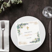 Serviette En Papier Baptême eucalyptus vert nom de la parties scintill