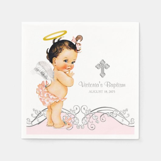 Serviette En Papier Baptême Fille Ange Baptême (Devant)