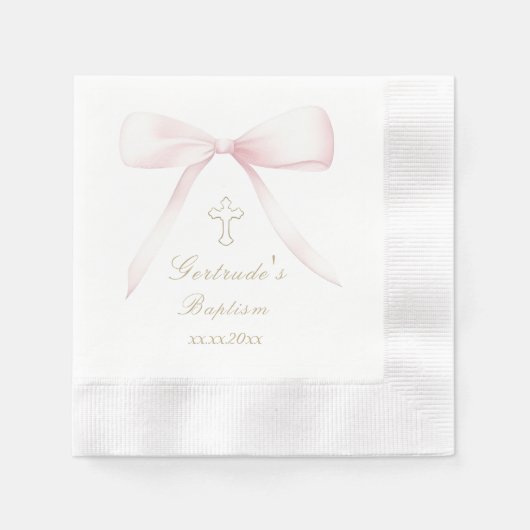 Serviette En Papier Baptême fille arc rose (Devant)