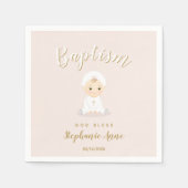 Serviette En Papier Baptême Fille Bébé avec Bonnet (Devant)