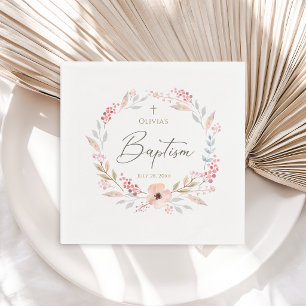 Serviette En Papier Baptême Fille Rose Pâle Floral