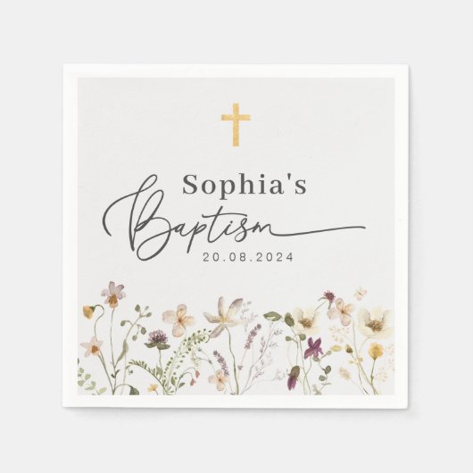 Serviette En Papier Baptême fleur sauvage (Devant)