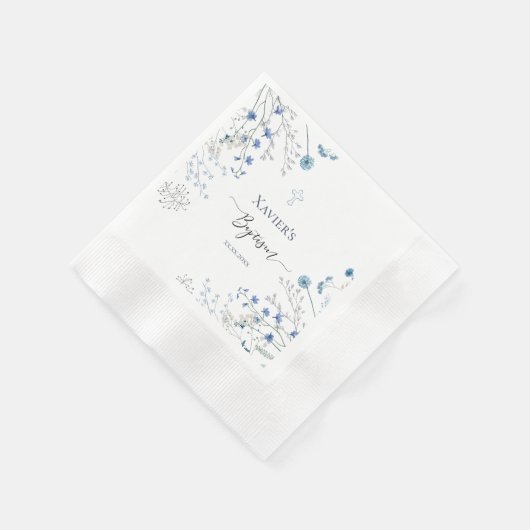 Serviette En Papier Baptême fleur sauvage bleu (Coin)