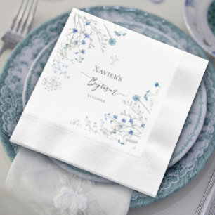 Serviette En Papier Baptême fleur sauvage bleu