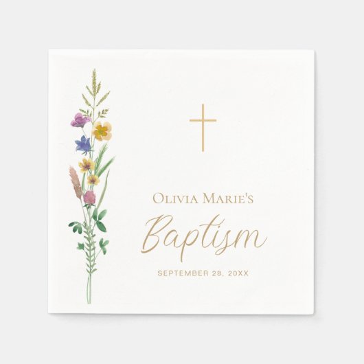 Serviette En Papier Baptême Fleur sauvage floral (Devant)