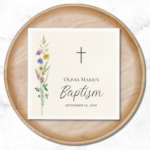 Serviette En Papier Baptême Fleur sauvage rustique