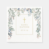 Serviette En Papier Baptême Fleurs Verdure (Devant)