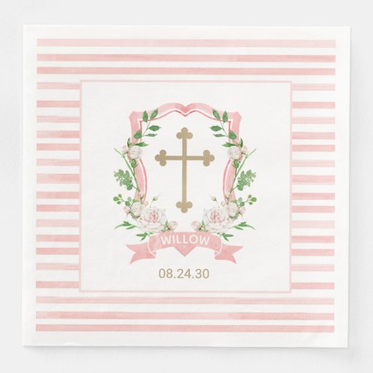 Serviette En Papier Baptême floral (Devant)