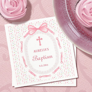 Serviette En Papier Baptême floral de la structure en ruban rose