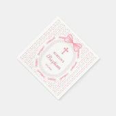 Serviette En Papier Baptême floral de la structure en ruban rose (Coin)