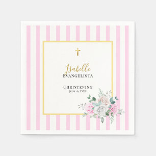 Serviette En Papier Baptême Floral Élégant en Or Rose