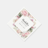 Serviette En Papier Baptême floral rose et blanc (Coin)