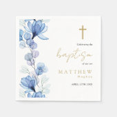 Serviette En Papier Baptême floral transparent et élégant bleu Dusty (Devant)