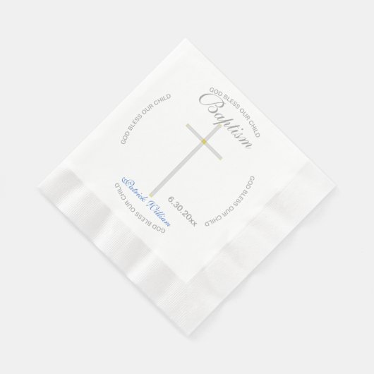 Serviette En Papier Baptême Garçon croisé en argent bleu (Coin)
