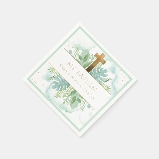 Serviette En Papier Baptême Garçon/Fille Vert pâle (Coin)