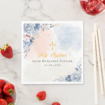 Baptême garçon religieux moderne aquarelle florale