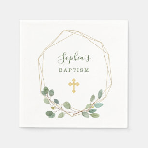Serviette En Papier Baptême géométrique de l'or d'eucalyptus