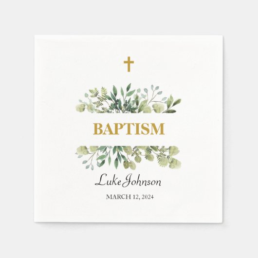 Serviette En Papier Baptême Gold Cross (Devant)
