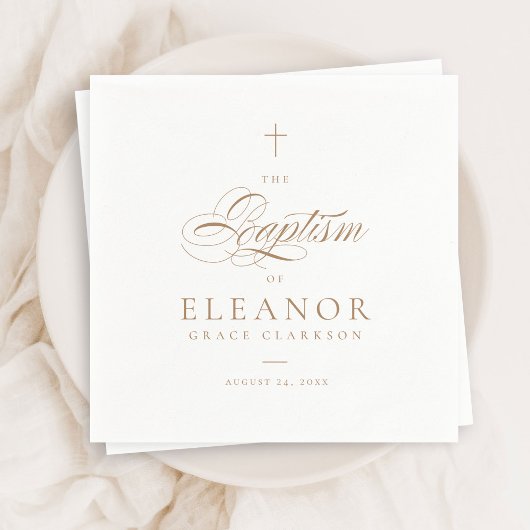 Serviette En Papier Baptême Gold Elegant Cross Script Calligraphie
