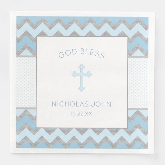 Serviette En Papier Baptême gris bleu rustique Christening Napkin (Devant)