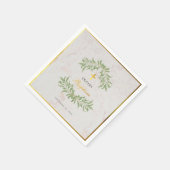 Serviette En Papier Baptême Marbre Foliage Faux Gold Foil Calligraphie (Coin)