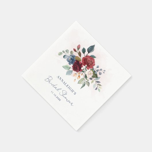 Serviette En Papier Baptême Mariage Écriture Florale de Bourgogne avec (Coin)