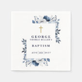 Serviette En Papier Baptême Moderne Botanique Bleu Marine (Devant)