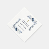 Serviette En Papier Baptême Moderne Botanique Bleu Marine (Coin)