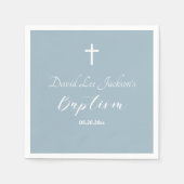 Serviette En Papier Baptême moderne Christening Croix blanche Dusty Bl (Devant)