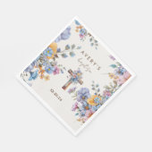 Serviette En Papier Baptême moderne couleur bleue croix élégant (Coin)