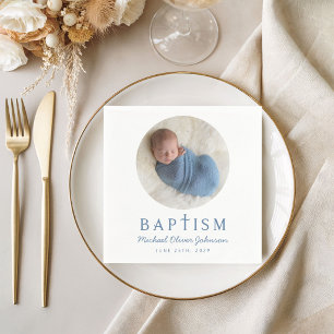 Serviette En Papier Baptême Moderne Garçon Croix Bleue Photo