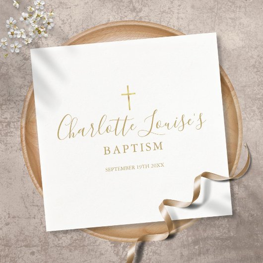 Serviette En Papier Baptême moderne signature dorée