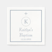 Serviette En Papier Baptême Monogramme Initiales Dusty Bleu Blanc Élég (Devant)