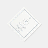 Serviette En Papier Baptême Monogramme Initiales Dusty Bleu Blanc Élég (Coin)