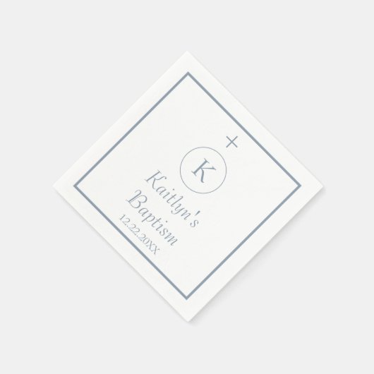 Serviette En Papier Baptême Monogramme Initiales Dusty Bleu Blanc Élég (Coin)