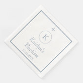 Serviette En Papier Baptême Monogramme Initiales Dusty Bleu Blanc Élég (Coin)