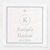Serviette En Papier Baptême Monogramme Initiales Dusty Bleu Blanc Élég (Devant)