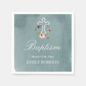 Serviette En Papier baptême océan marsala monogramme floral (Devant)