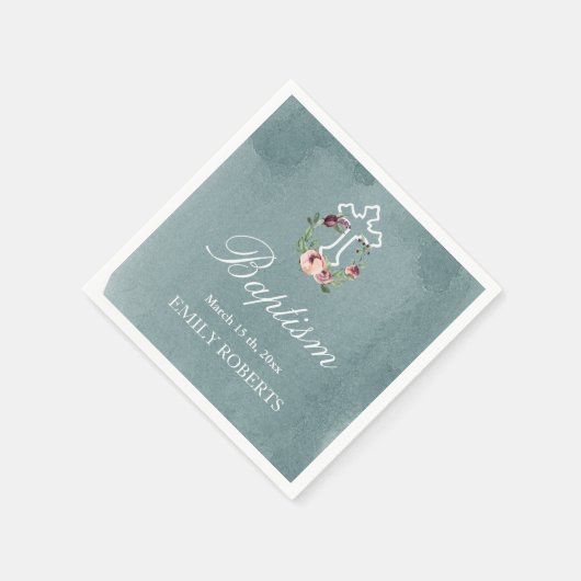 Serviette En Papier baptême océan marsala monogramme floral (Coin)