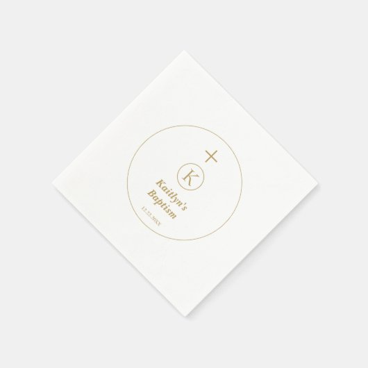 Serviette En Papier Baptême Or Blanc Monogramme Initiales Élégant Cool (Coin)