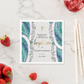 Serviette En Papier Baptême personnalisé en argent et en pierre minéra (En situation)