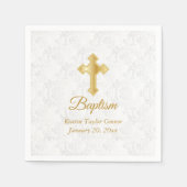 Serviette En Papier Baptême personnalisé en blanc et or (Devant)