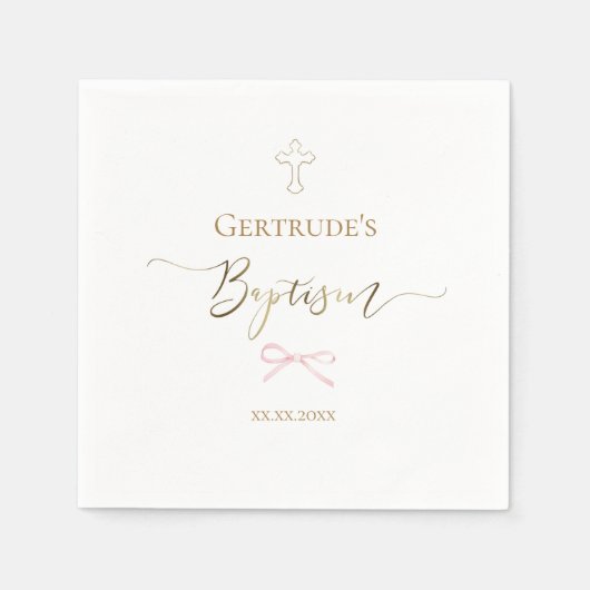 Serviette En Papier Baptême petit arc rose (Devant)